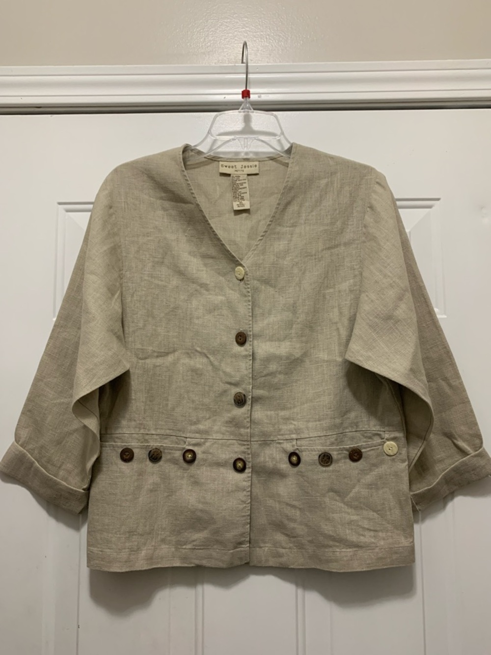 3/$15 100% Linen Button Front Jacket with Decorative Buttons Size XS Petite